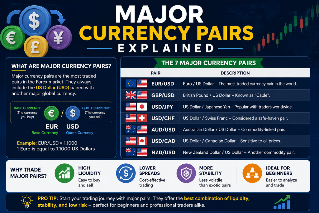 Major Minor Exotic Currency Pairs Explained infographic