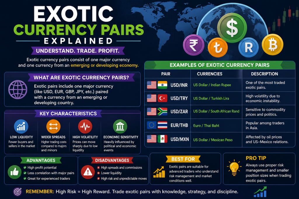 Major Minor Exotic Currency Pairs Explained infographic