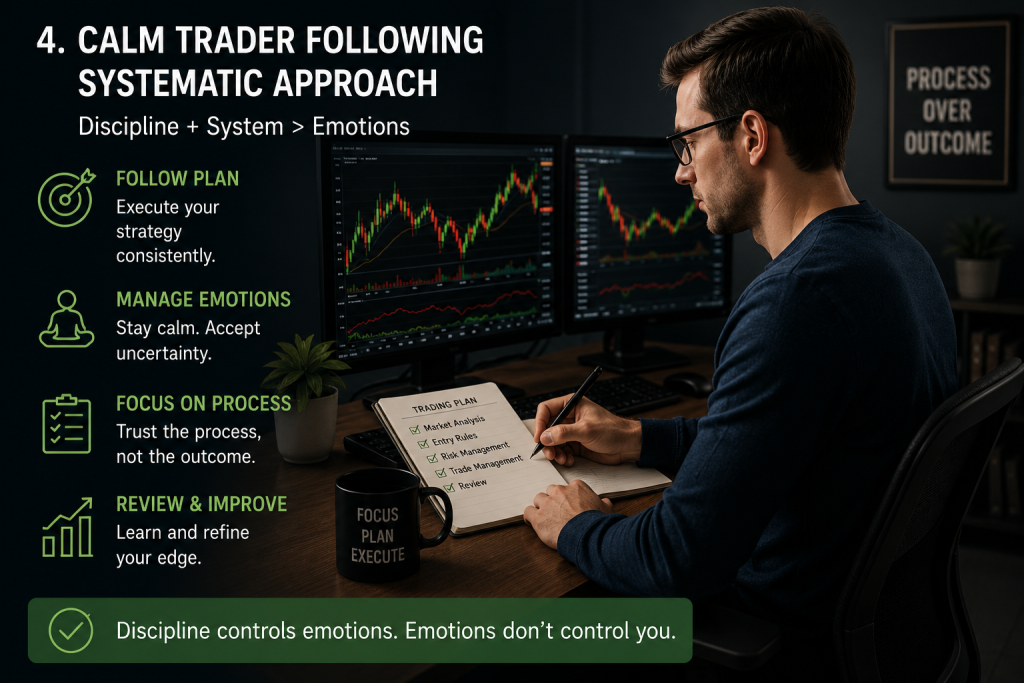 Disciplined trader managing emotions to control trades