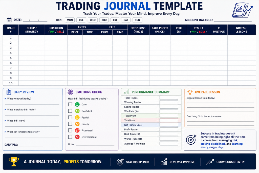 Trading journal template to prevent how beginners lose money