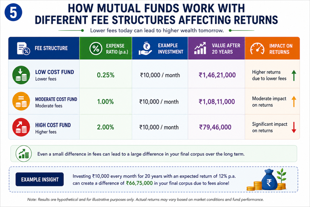 How mutual funds work with different fee structures affecting returns
